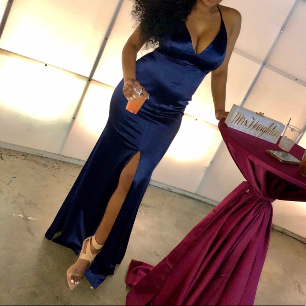 Blue silky dress